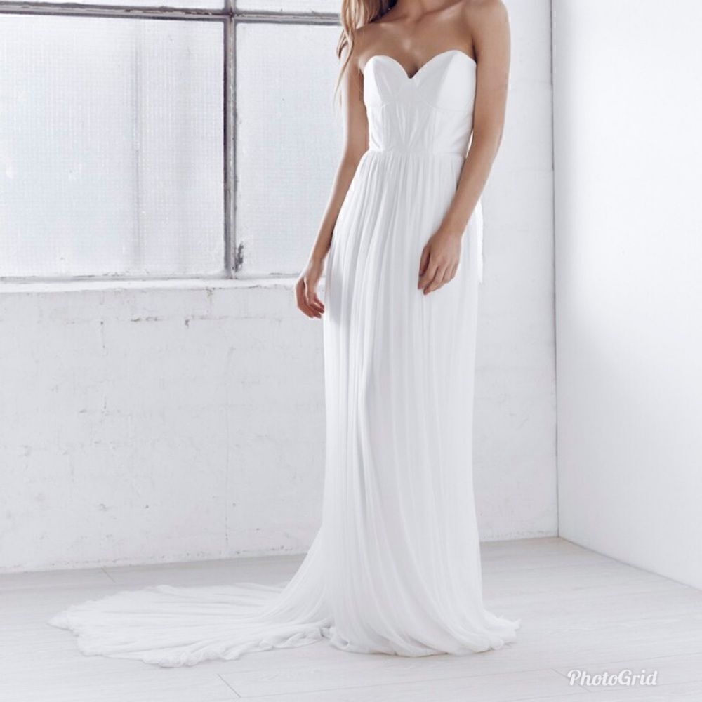 Anna Campbell Boned Strapless bodice silk chiffon corset Wedding Dress w train